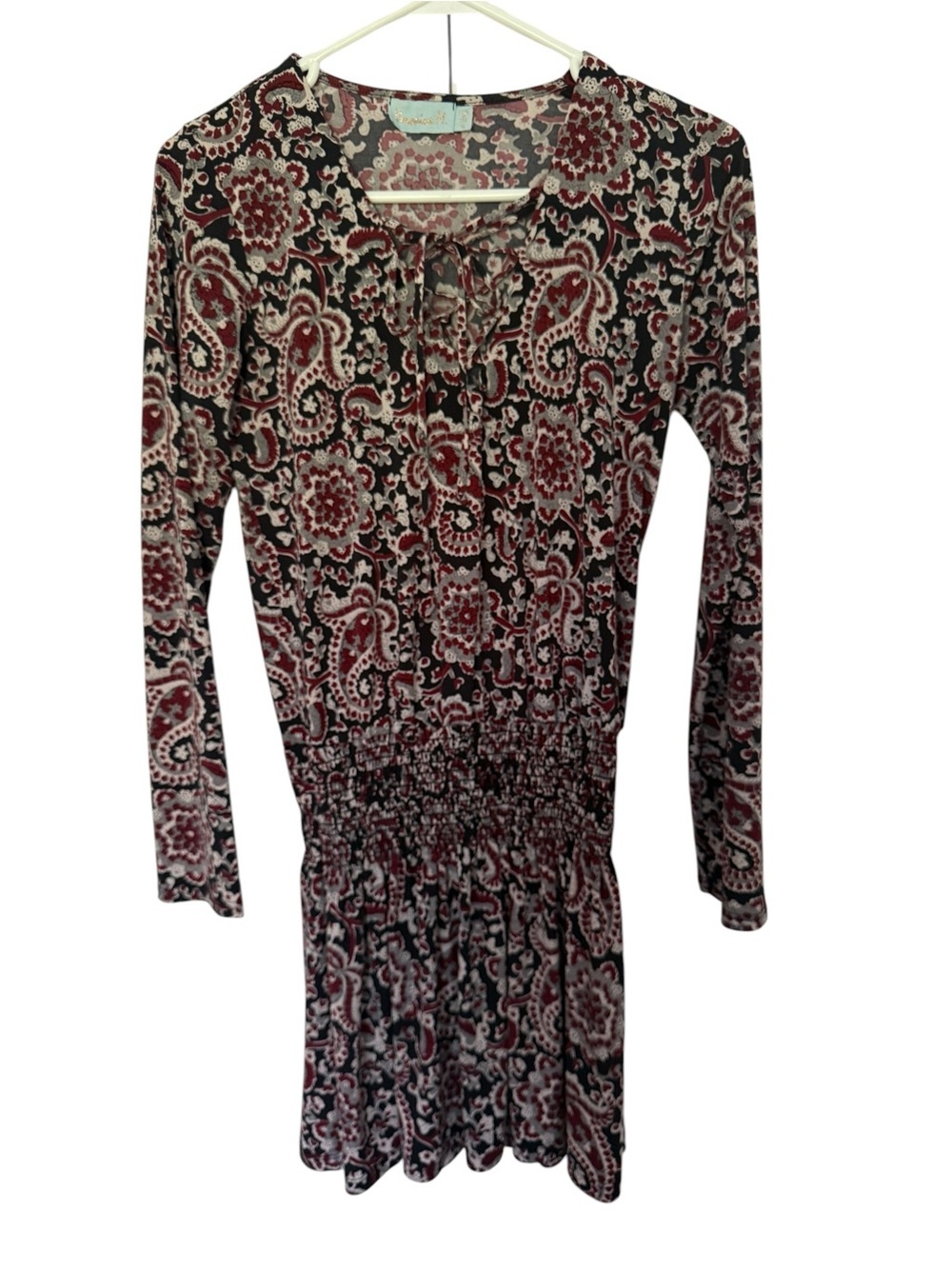 Veronica M Beautiful Burgundy Paisley Midi Dress Women XS